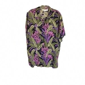 Dress Barn Purple and Green Leaf Print Top